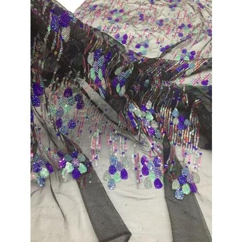 5 yards fashion african tulle lace fabric with sequins new arrival SYJ-10432 embroidered lace fabric