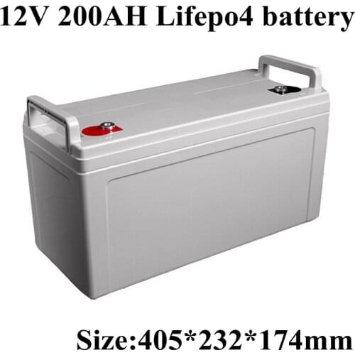 12V 200AH Lifepo4 Batterie Waterproof BMS 4S for 1000W Lighting Solar Storage Searchlight EV Boats Inverter + 10A Charger