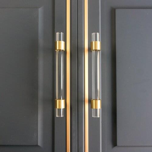 Acrylic brass strip handle modern minimalist cabinet golden transparent drawer wardrobe furniture light luxury door handle