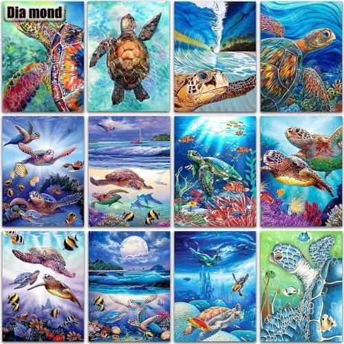 5D DIY Sea Turtle Diamond Painting Animal Ocean Fish Full Square/ Round Diamond Embroidery Mosaic Cross Stitch Home Decoration