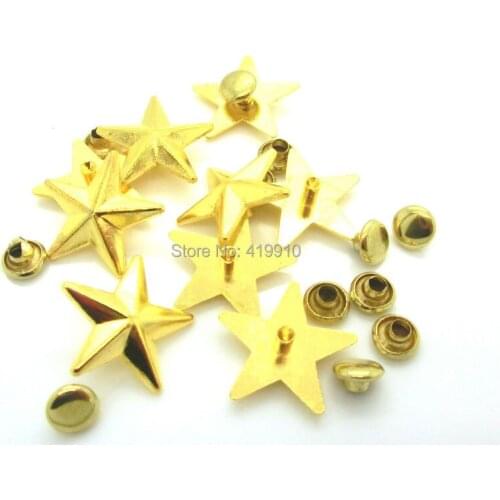 Free shipping -50 Sets Rivets Spike Studs Spots Star Gold Plated Punk Bag Clothes 19x18mm 7x3.5mm,J1767