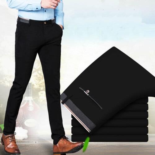 Slacks Mens Slim Pants Loose Summer Smoothie Stretch Slim Business Suit Pants Straight Trousers Male Pencil Pants Black Blue