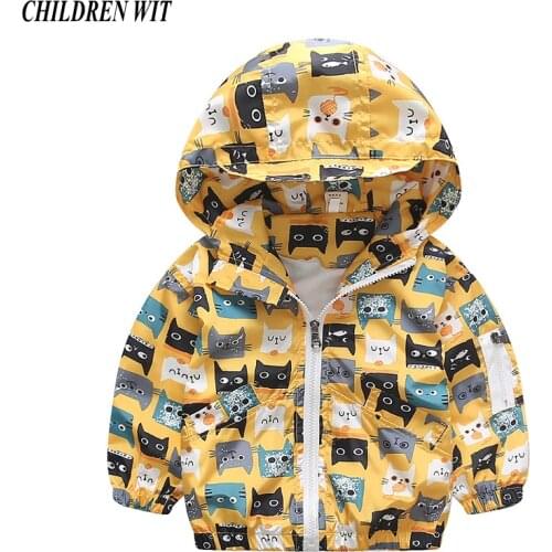 CHILDREN WIT Spring Autumn Childrens jacket boys girls Cartoon Hooded jackets windbreaker kids clothes long sleeve hooded coat
