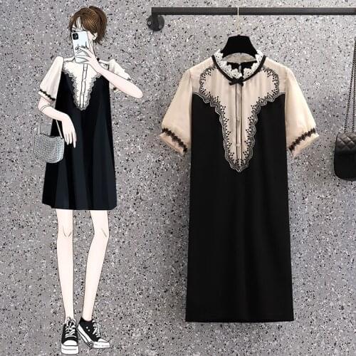 EHQAXIN Summer New Large Size Womens Dresses 2021 Retro Elegant Lace Loose Straight Long Dress For Ladies Casual Style M-4XL