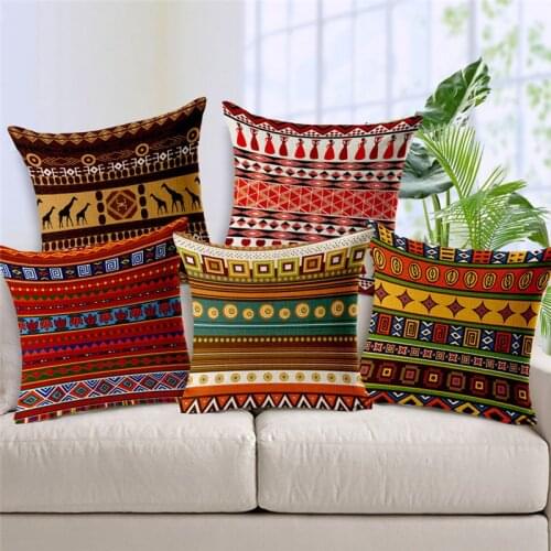 Geometric Aztec Cushion Covers Colorful Ethnic Style African Women Throw Pillow Cases Home Decor Sofa Seat Linen Cotton Almofada