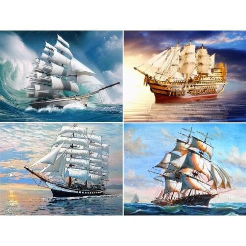 Canvas Size Full Square Drill Landscape 5d Diamond Painting Sailboat Rhinestone Beadwork Diamond Embroidery Sea Scenic