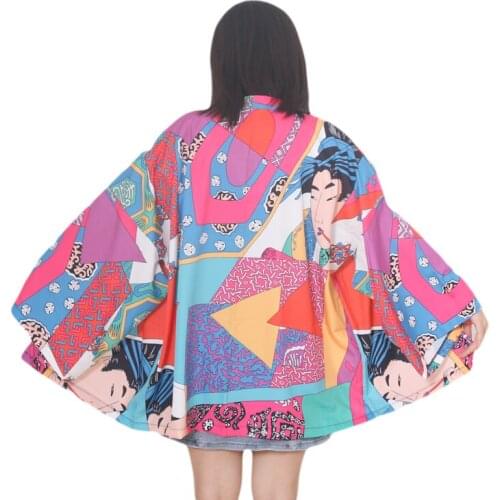 Japanese Style Print Cardigan Kimono Harajuku Women Sexy Yukata Female Streetwear Traditional Haori Beach Female Kimono Obi
