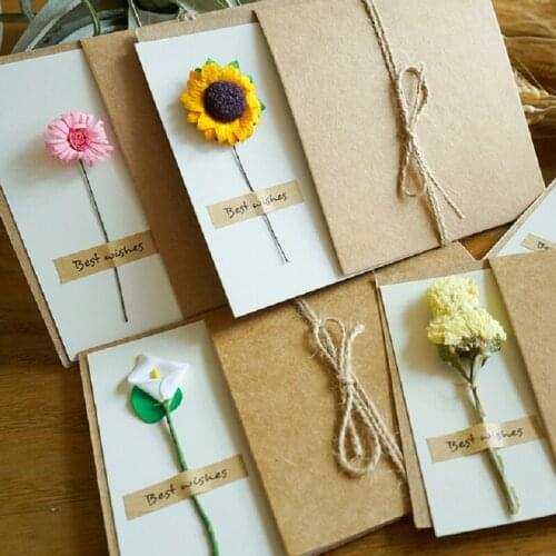 3pack Dried Flower Kraft Paper Retro Envelope Blessing Holiday Birthday Gift Stationery Thanksgiving Greeting Card Postcards