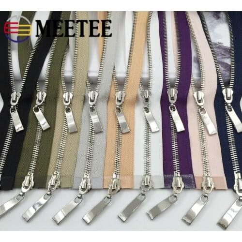 1pc Meetee 80/100/120cm Auto Lock Metal Zipper Gold Double-slider Zippers for Jackets Coat DIY Bag Clothing Sewing Accessories