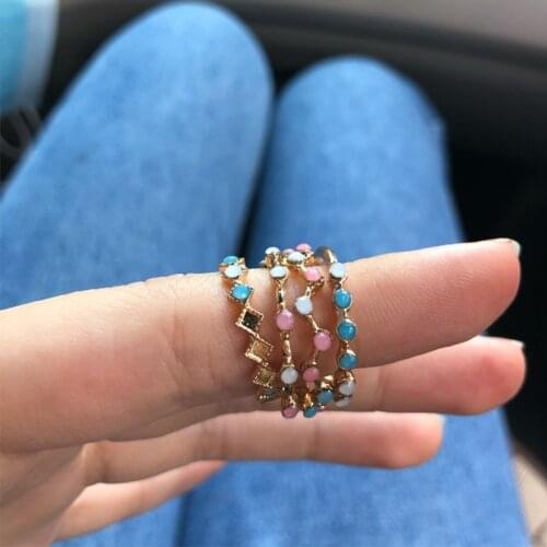 Fashion Small Wave Colorful Round Geometry Crystal Gold Colour Ring Set Women Charm Jewelry Gift