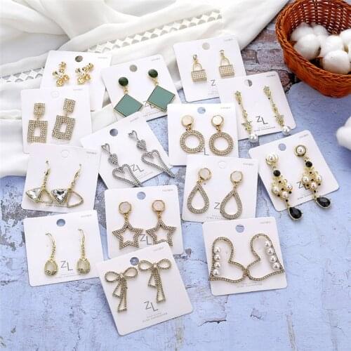 Korean Design Fashion Earrings Shiny Crystal Pearl Heart Star Geometric Drop Earrings Luxury Earrings for Women Wedding Jewelry