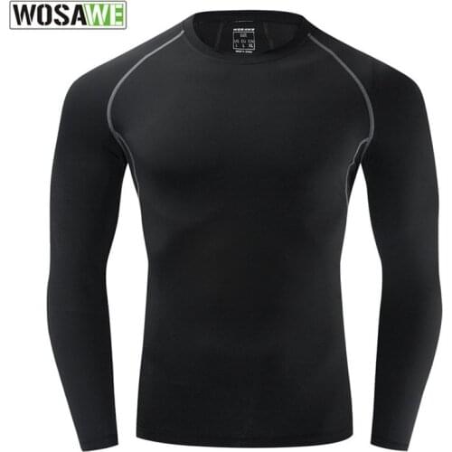 WOSAWE Mens Running T Shirt Long Sleeve Compression Gym Fitness Tshirt Training Jogging Dry Fit Shirts Sport Rashgard for Men