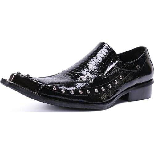 New Style Crocodile Pattern Fashion Pointed Toe Mens Shoes Leather Personality Rivet Leather Shoes Casual Low-top Shoes