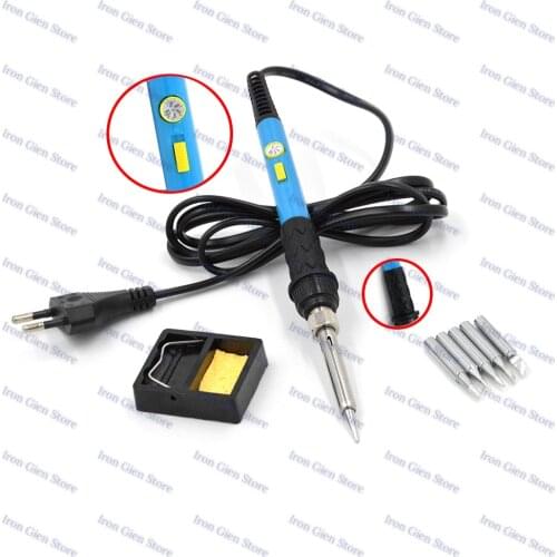 220V 60W EU Plug Electric Soldering Iron Kits with Stand Power Switch 5 Solder Tips Adjustable Temperature Welding Rework Tools