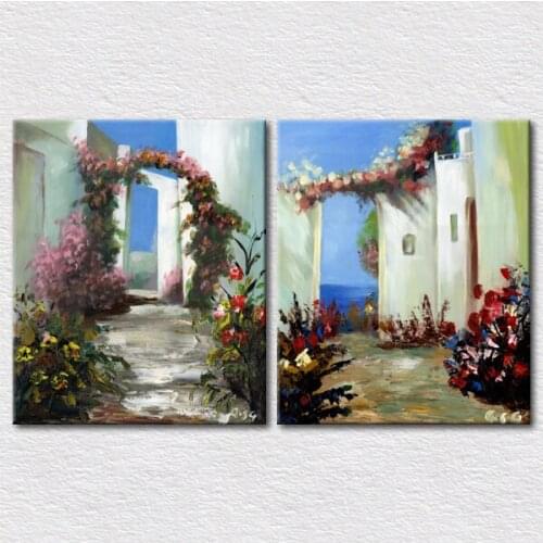 Beautiful picture impression resort a Garden town 2pcs set modern decoration art printed on canvas for home decor