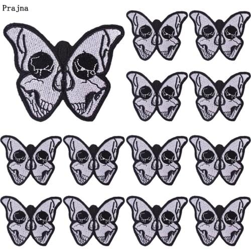 Prajna 10 PCS Punk Butterfly Patches On Clothes Punk Skull Patch Iron On Embroidered Patches For Clothing Stickers Punk Badges