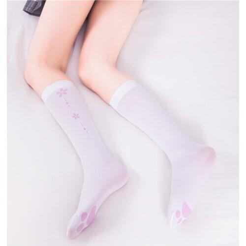 Cat Paw Print Calf Leg Socks Female Japanese Cute Lolita Student White Stockings JK Uniform Socks Girls Student Over Knee Socks