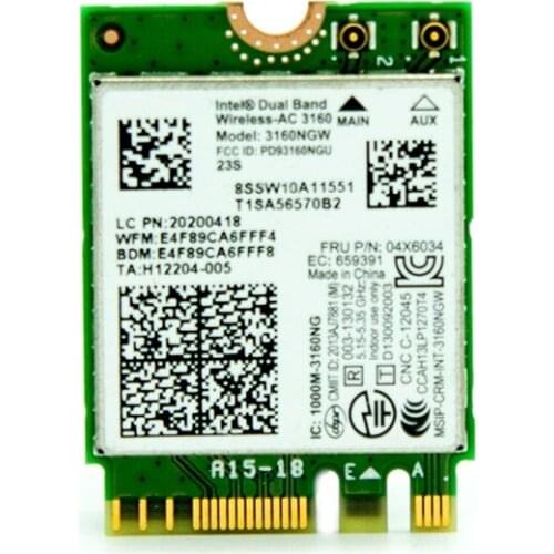 NEW for Intel Wireless-AC 3160 3160NGW NGFF 2.4G/5.0GHz wifi for Bluetooth 4.0 for Lenovo IBM Y40 Y50 Y50-70 04X6034 04X6076