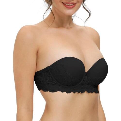 New Strapless Women Lace Bras Push Up Bra Underwire Thick Sexy Lingerie Cropped Plus Size Anti-slip Backless Mulitiway
