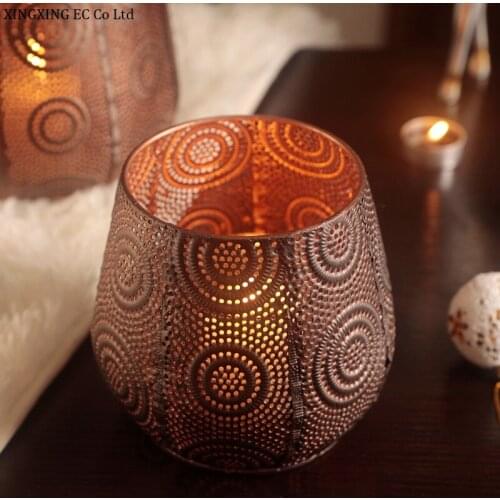 Household Items Retro Wrought Iron Glass Candle Holder Creative Hollow Craft Nordic Cafe Bar Table Decoration Accessories