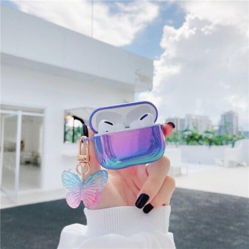 Luxury Gradient Colorful Girls With Butterfly Pendant Headphone Cover For Apple Bluetooth Headset Airpods 1 2 Pro Earphone Case