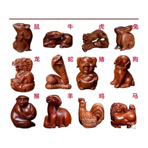 Woodwood animal Red acid branch Handlebar carving wooden carving handlepieces small rat ox Dog handicraft articles