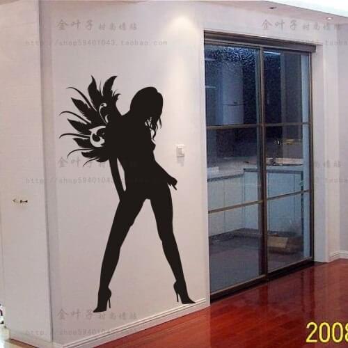 Sexy Girl Beauty Body Angel Pub Bar Wall Stickers, Woman Naked Girl Wall Decal KTV Pub Bar Shop Sticker
