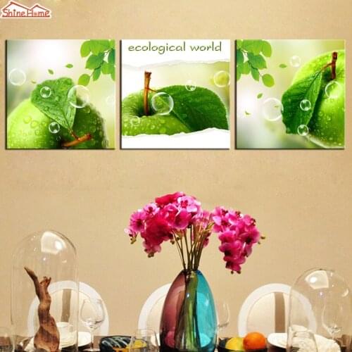 ShineHome-3pcs Wall Art Canvas Prints Paintings Triptych Modular Apple Pictures for Kitchen Restaurant Hotel Dining Living Room
