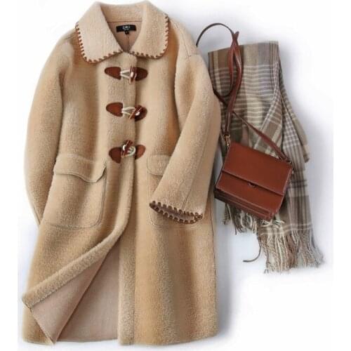 High quality Long sleeve Faux fur coat womens 2021 casual fashion long jacket female winter new Horn buckle overcoat LY712