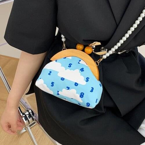 Pearl Chain Crossbody Bag Luxury Women Brand Mini Clutch Handbag Number Print Messenger Bag Female Small Canvas Shoulder Bag Sac