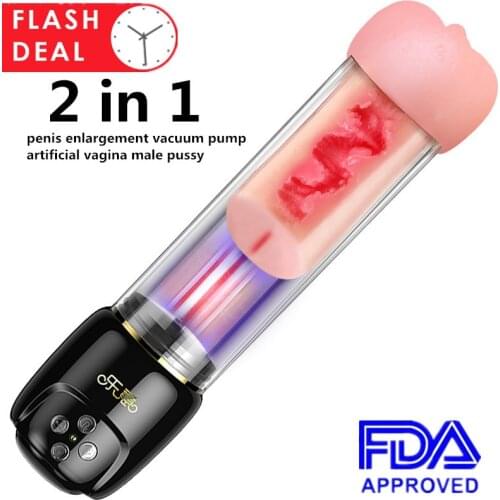 Penis Enlargement Vacuum Pump Vibrator Sex Toys for Men Artificial Vagina Real Pussy Sexy Masturbation Adult Male Masturbator