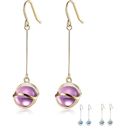 ZEMIOR Genuine 925 Sterling Silver Round Glass Beads Drop Earrings For Women Trendy Gold Color Earring Hot Sale Fine Jewelry