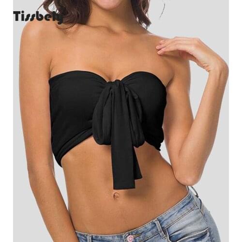 Tissbely Women Soild Sexy Tube Top Ribbons Plastic Decoration 2018 Summer Sexy Style Off Shoulder