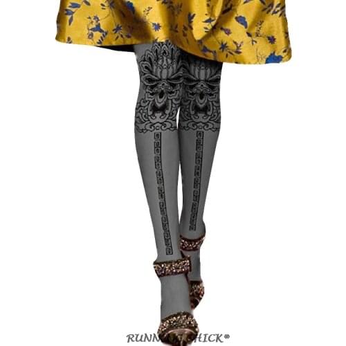 Black Lotus Flower Printing Pantyhose 140d Women Fashion Autumn And Spring Stockings