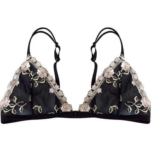 Women Bra Ultra Sexy Lingeire Black Lace Bralette Triangle Plus Size Floral Ladies Bras Embroidery A B C D 32 34 36 38 40 42 44
