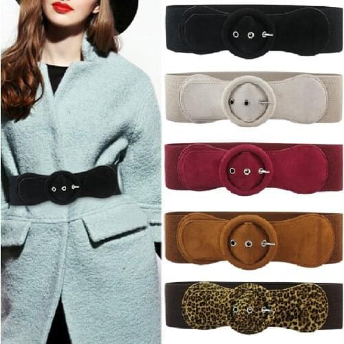 Womens Fashion Suede Elasticated Belt Down Jacket Wide Belt Good Matching ladys Dress Pin Buckle Girdle Buckle Soft waistband