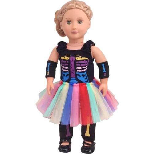 18 Inch American Doll Girls Clothes Halloween Costumes Newborn Black Skeleton Suit Baby Toys Fit 40-43 Cm Boy Dolls Gift c808