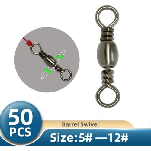 TIANNSII 50pcs Fishing Connector Barrel Swivel Stainless Steel Sea Hooks Connector for Sea Fishing Luer Connector