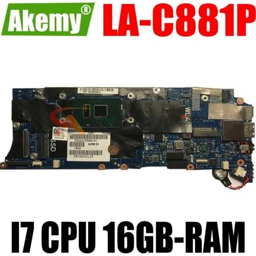 AAZ80 LA-C881P Mainboard For DELL P54G XPS 13 9350 Laptop motherboard CN 0H67KH 0J07MR With I7 CPU 16GB-RAM 100% fully tested