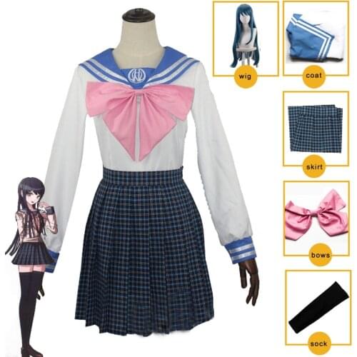 Anime Danganronpa Dangan Ronpa Maizono Sayaka Cosplay Woman Sailor Suit Skirt Long Wig School Uniform Girls Dress Headwear Cos