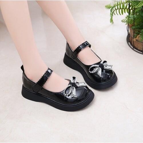 Princess Elegant School Shoes For Lights Girl Kid Dress Fashion Pearl Bow ChildrenS Show Shoe Autumn Leather Sneakers 3-12 Year