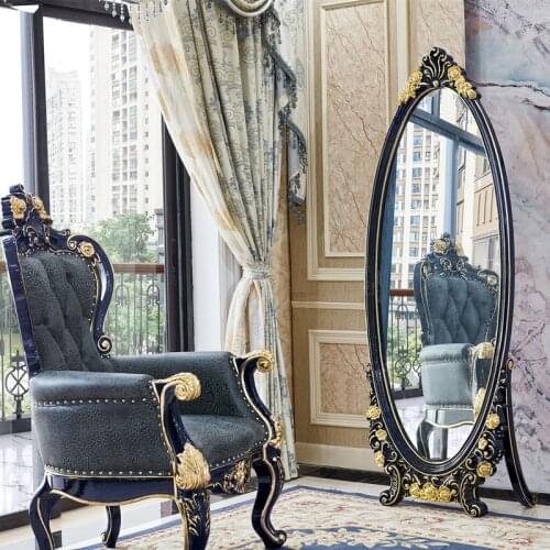 European Style Dressing Mirror Solid Wood Full Body Floor Mirror Dressing Three-dimensional Bedroom Luxury Long