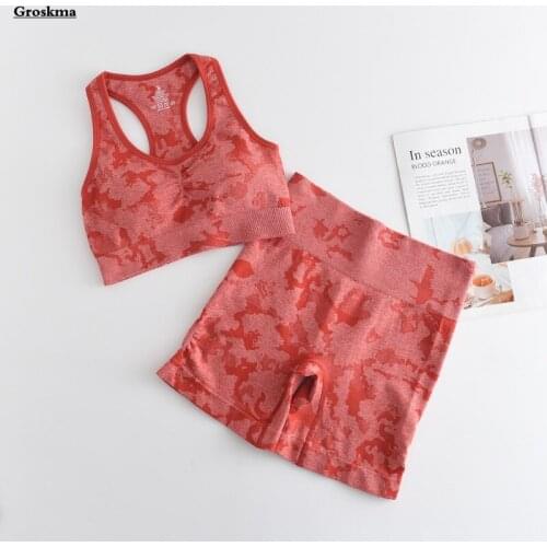 Camouflage Seamless Yoga Suits Women Sexy Bra+High Waits Shorts Running Sportswear Two Piece Set Fitness Gym Ensemble Femme