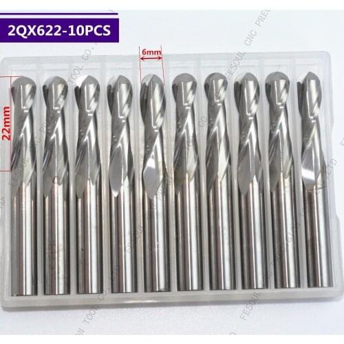 6mm*22mm,10pcs,Free shipping 2 Flutes Ball Head End Mill,CNC milling Cutter,Solid carbide Woodworking relief Bit,wood Cutter