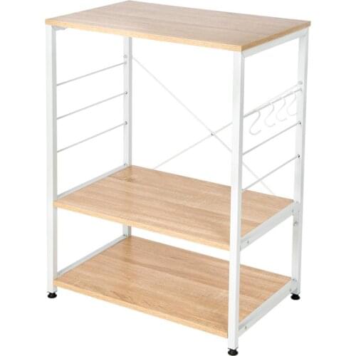 Kitchen 3 Shelves Unit Storage Microwave Shelf Heavy Duty Organizer Freestanding Corner Shelves MDF Wooden and Steel