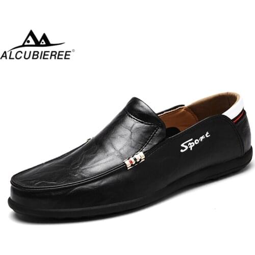 ALCUBIEREE Hot Sale Mens Loafers Men Slip On Moccasins Comfortable Driving Shoes Causal Leather Moccasin Shoes Male Boat Shoes
