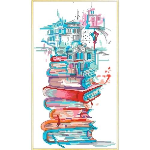 The City In The Book Cross Stitch Pattern Kits Printed Fabric Embroidery Needlework Sets 11CT 14CT DIY Craft Decoration Home Fun