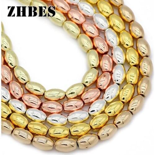 ZHBES Natural Stone Gold Silvers Ellipse Hematite 8X5mm Spacer Oval Shape Loose Beads For DIY Jewelry Making Bracelet Findings
