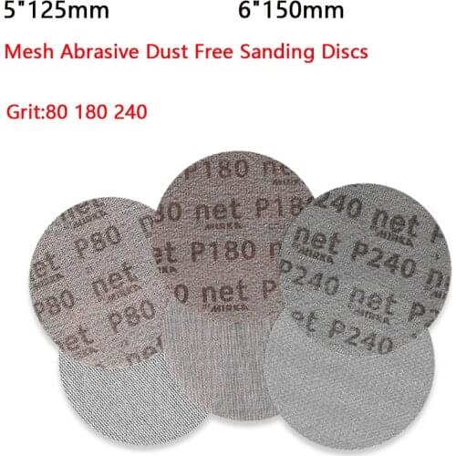 5"125mm 6"150mm MIRKA Mesh Abrasive Dust Free Sanding Disc 80 180 240 Grit Polyamide Fabric Anti-Blocking Dry Grinding Sandpaper