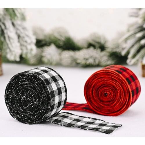 2021 New 2pcs Christmas Plaid Ribbon Party Gift Wrapping Floral White Black Buffalo Check Ribbon Christmas Tree Card Decoration